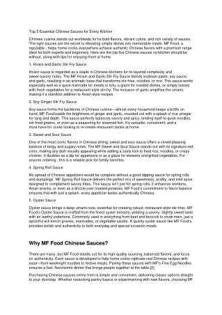 Top 5 Essential Chinese Sauces for Every Kitchen