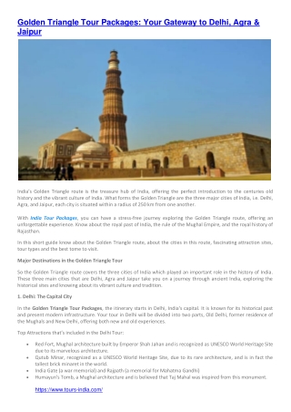 Golden Triangle Tour Packages: Your Gateway to Delhi, Agra & Jaipur
