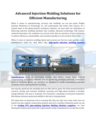 Advanced Injection Molding Solutions for Efficient Manufacturing