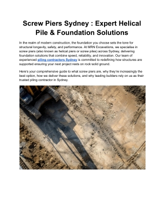 Screw Piers Sydney _ Expert Helical Pile & Foundation Solutions