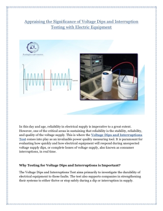 Appraising the Significance of Voltage Dips and Interruption Testing with Electric Equipment