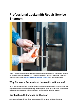 Professional Locksmith Repair Service Shannon