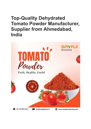 Top-Quality Dehydrated Tomato Powder Manufacturer, Supplier from Ahmedabad, India