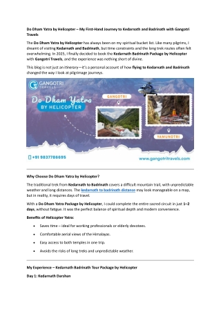 Do Dham Yatra by Helicopter