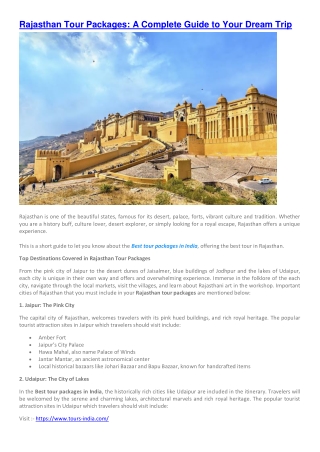 Rajasthan Tour Packages A Complete Guide to Your Dream Trip