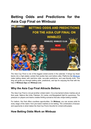 Betting Odds and Predictions for the Asia Cup Final on Winbuzz