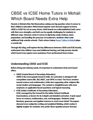 CBSE vs ICSE Home Tutors in Mohali_ Which Board Needs Extra Help