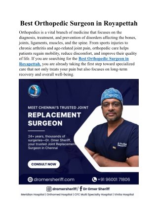 Best Orthopedic Surgeon in Royapettah