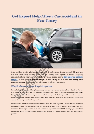 Get Expert Help After a Car Accident in New Jersey