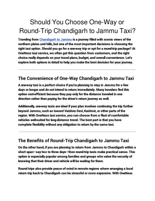 Should You Choose One-Way or Round-Trip Chandigarh to Jammu Taxi