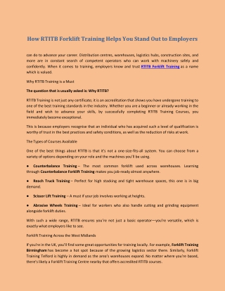 How RTITB Forklift Training Helps You Stand Out to Employers