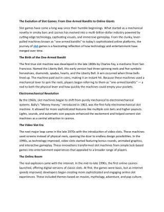 The Evolution of Slot Games