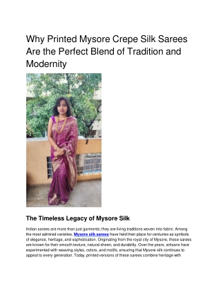 Why Printed Mysore Crepe Silk Sarees Are the Perfect Blend of Tradition and Modernity