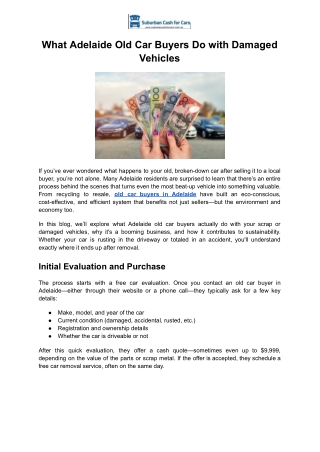 Adelaide Old Car Buyers Do with Damaged Vehicles