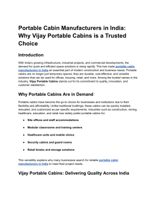 Portable Cabin Manufacturers in India_ Why Vijay Portable Cabins is a Trusted Choice