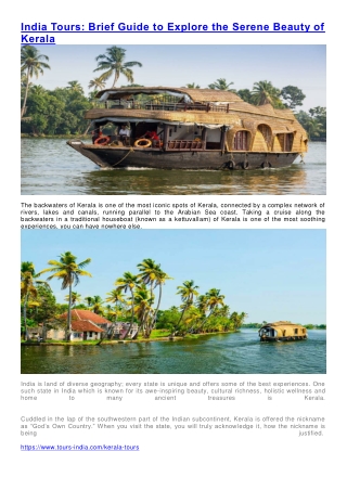 India Tours Brief Guide to Explore the Serene Beauty of Kerala