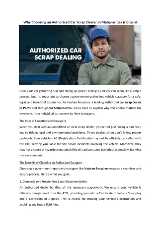 Why Choosing an Authorized Car Scrap Dealer in Maharashtra is Crucial
