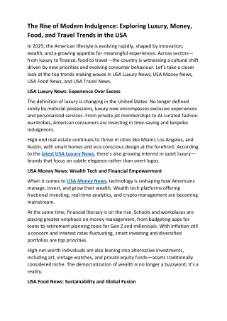 The Rise of Modern Indulgence: Exploring Luxury, Money, Food, and Travel Trends