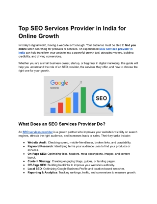 Top SEO Services Provider in India for Online Growth