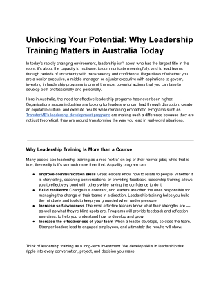 Leadership Training In Australia