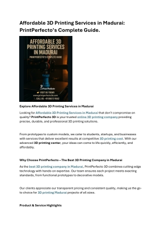 Affordable 3D Printing Services in Madurai PrintPerfecto Complete Guide