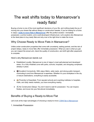 Mansarovar’s ready flats
