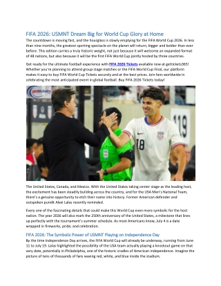 FIFA 2026 USMNT Dream Big for World Cup Glory at Home