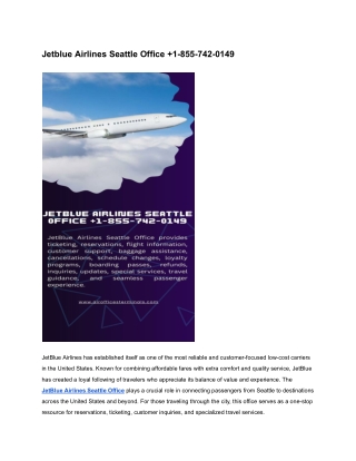 Jetblue Airlines Seattle Office  1-855-742-0149