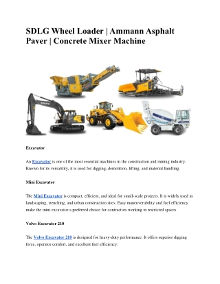 SDLG Wheel Loader | Ammann Asphalt Paver | Concrete Mixer Machine