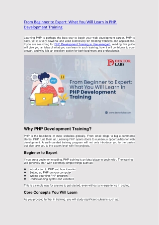 From Beginner to Expert: What You Will Learn in PHP Development Training