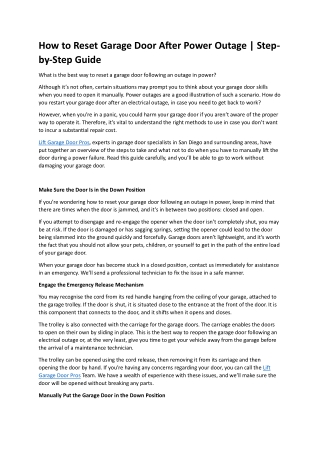 How to Reset Garage Door After Power Outage Lift Garage Door Pros