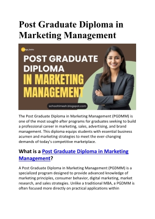 Post Graduate Diploma in Marketing Management