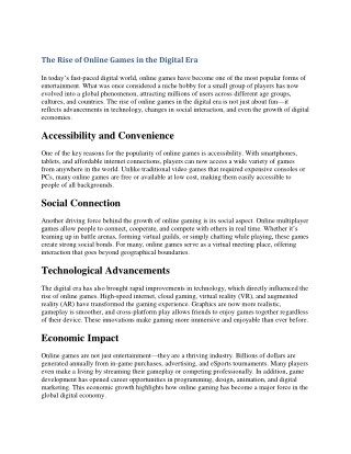 The Rise of Online Games in the Digital Era