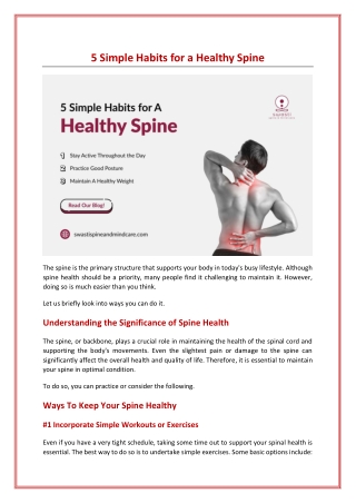 Simple Habits to Follow for a Healthy Spine