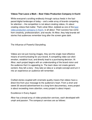 Videos That Leave a Mark – Best Video Production Company in Kochi