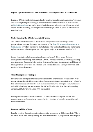 Expert Tips from the Best CA Intermediate Coaching Institutes in Coimbatore