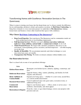 Queensway Renovation Services | Elevate Your Home with Redstone Contracting
