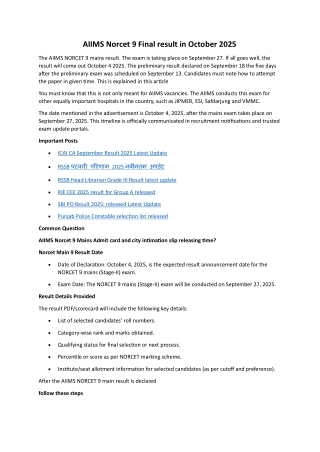 AIIMS Norcet 9 Final result in October 2025