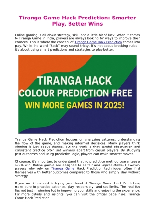 Tiranga Game Hack Prediction: Smarter Play, Better Wins
