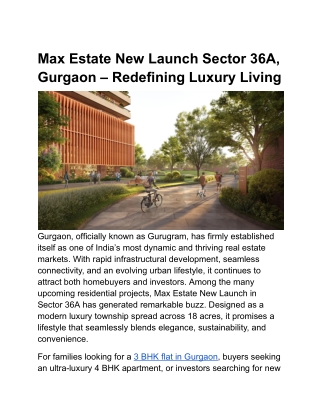 Max Estate New Launch Sector 36A, Gurgaon – Redefining Luxury Living