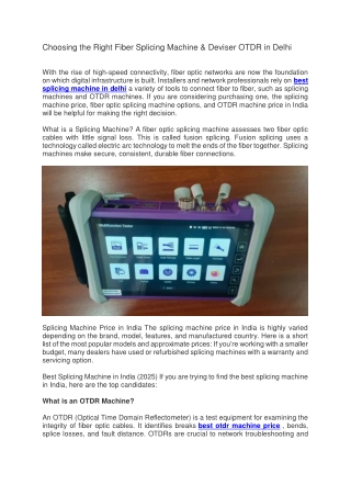 Choosing the Right Fiber Splicing Machine & Deviser OTDR in Delhi