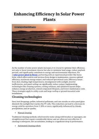 Enhancing Efficiency In Solar Power Plants