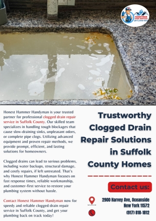 Trustworthy Clogged Drain Repair Solutions in Suffolk County Homes