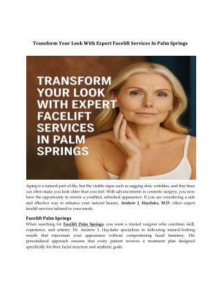 Transform Your Look With Expert Facelift Services In Palm Springs