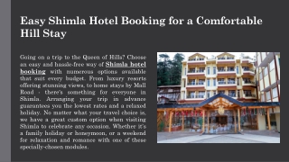 Easy Shimla Hotel Booking for a Comfortable Hill Stay