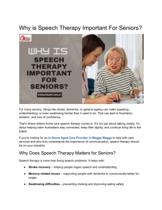 Why is Speech Therapy Important For Seniors