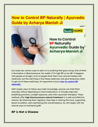 How to Control BP Naturally _ Ayurvedic Guide by Acharya Manish Ji
