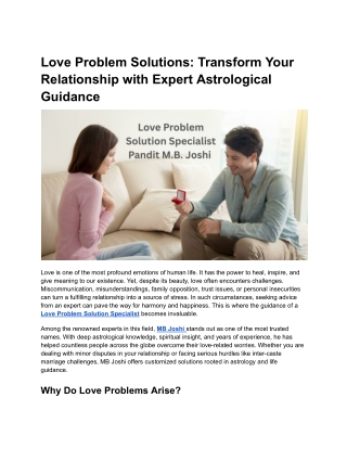 Love Problem Solutions Specialist - Pandit MB Joshi
