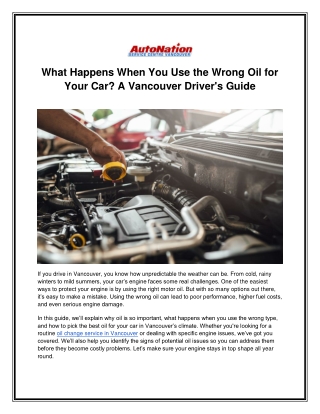 What Happens When You Use the Wrong Oil for Your Car? A Vancouver Driver's Guide