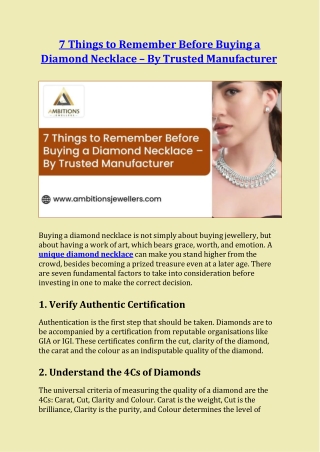 7 Things to Remember Before Buying a Diamond Necklace – By Trusted Manufacturer